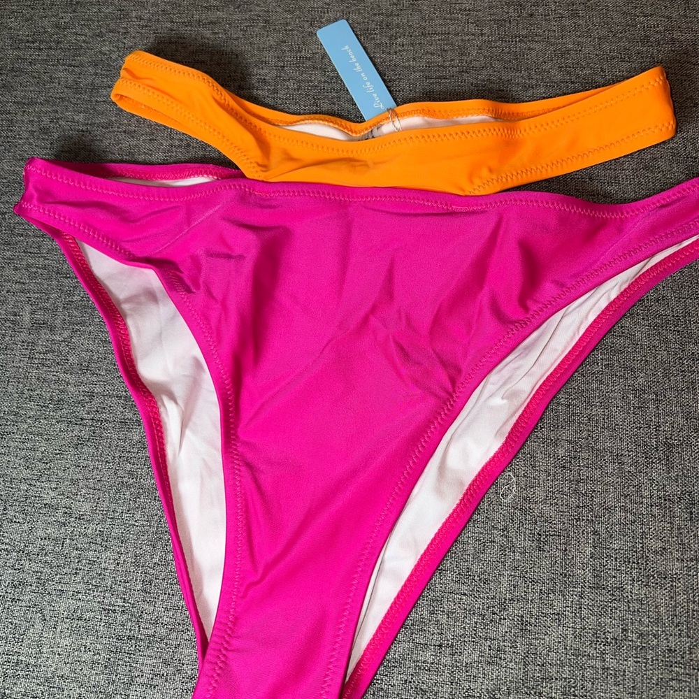 Live Life on the Beach Pink Orange Colorblock Cutout Bikini Set Size L NEW - Picture 4 of 6
